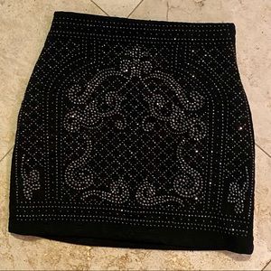 Bebe Mini Skirt Tight Pencil Skirt Bedazzled Rhinestone Size 0